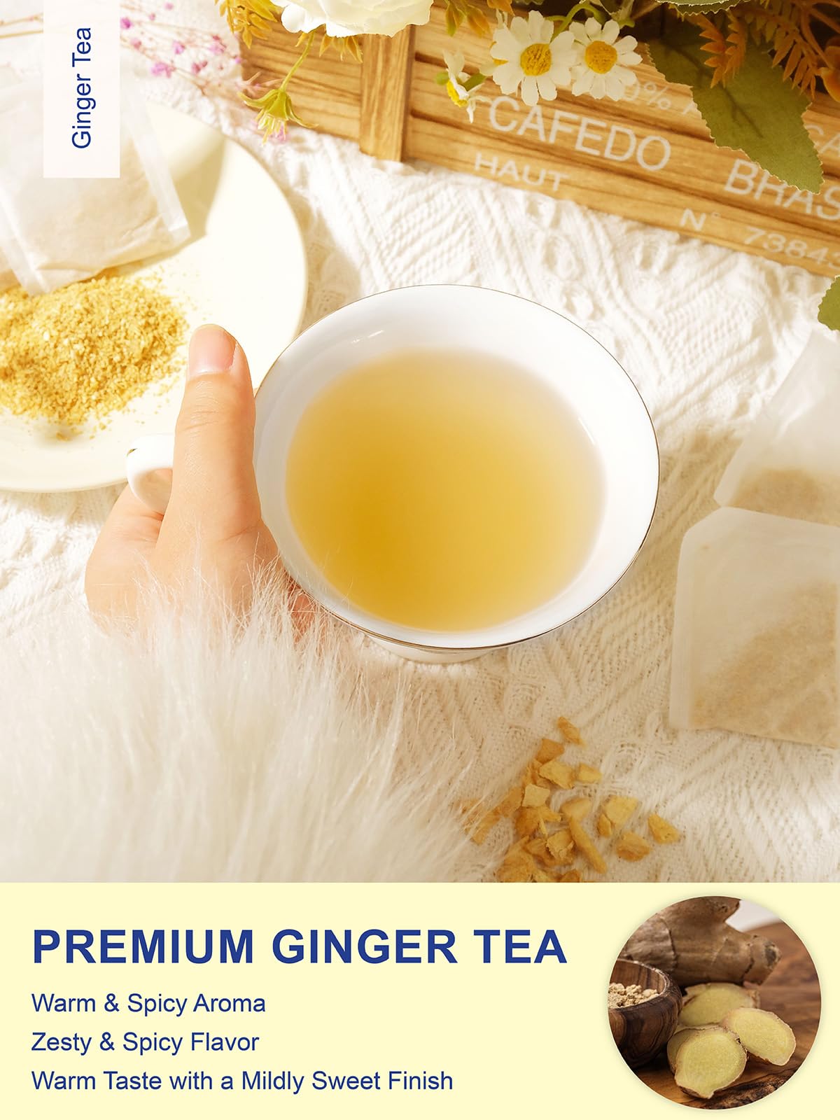 Close-up of TeeLux unbleached plant-fiber tea bags highlighting clean brewing