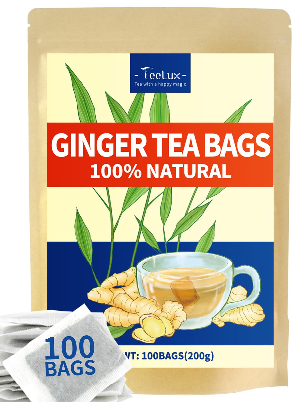TeeLux pouch front view showing label and resealable kraft packaging for freshness