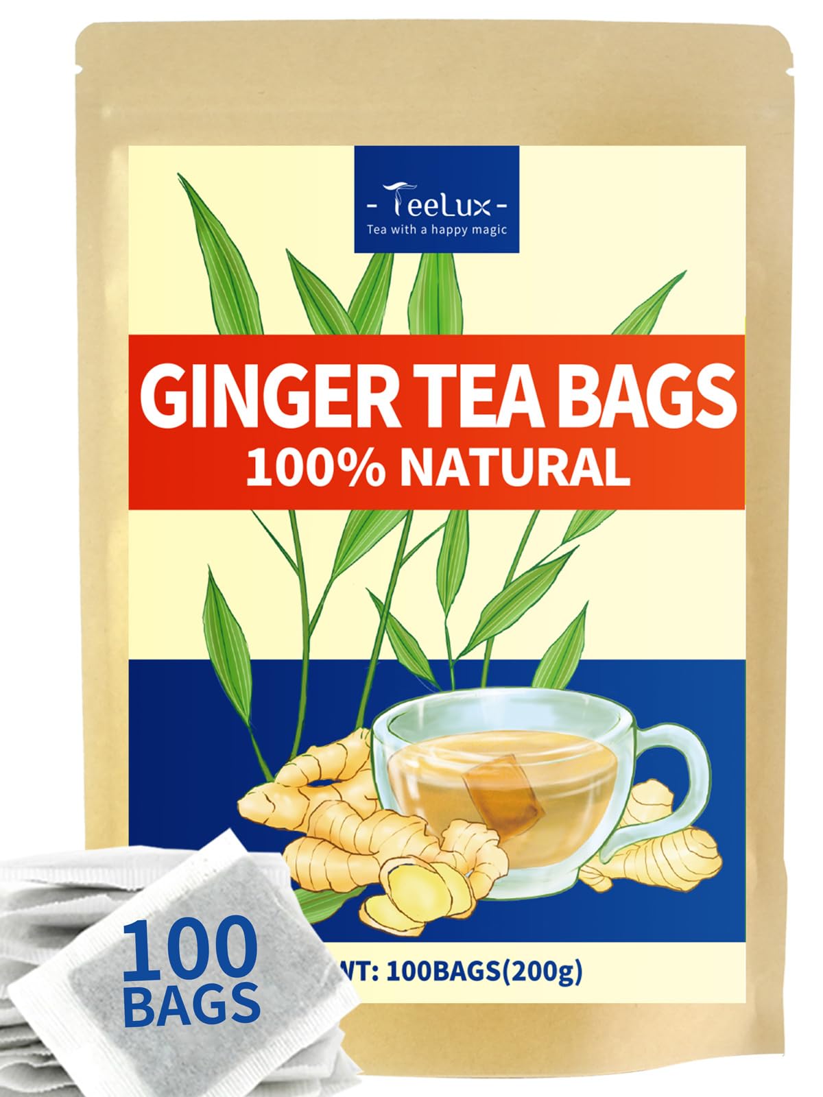 TeeLux pouch front view showing label and resealable kraft packaging for freshness