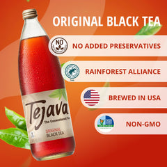 Tejava label detail emphasizing Rainforest Alliance sourcing benefit