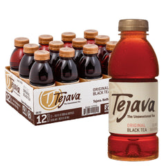 Tejava front packaging 16.9 fl oz bottle shows clear unsweetened branding and convenience