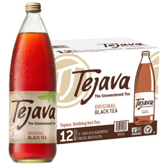 Tejava front 1L glass bottle showing brand and unsweetened benefit