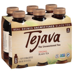Tejava front packaging showing six bottles and bold black tea branding for convenience