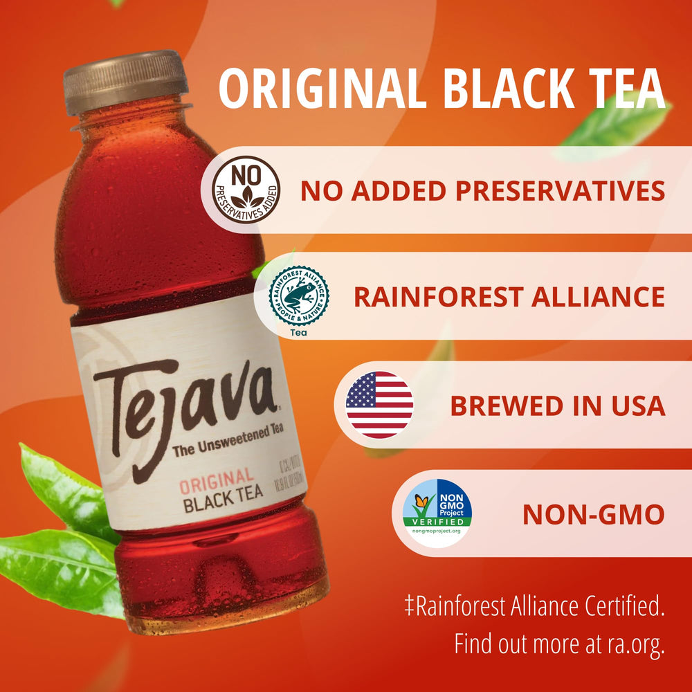 Tejava pouring over ice in glass demonstrating refreshing unsweetened black tea serving