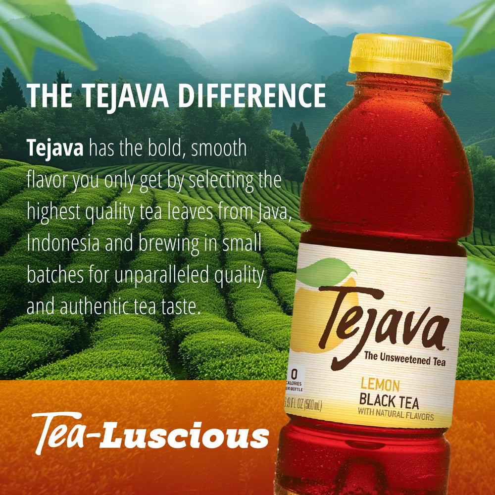 Tejava lemon 12-pack lifestyle shot showing stockable, shareable unsweetened tea