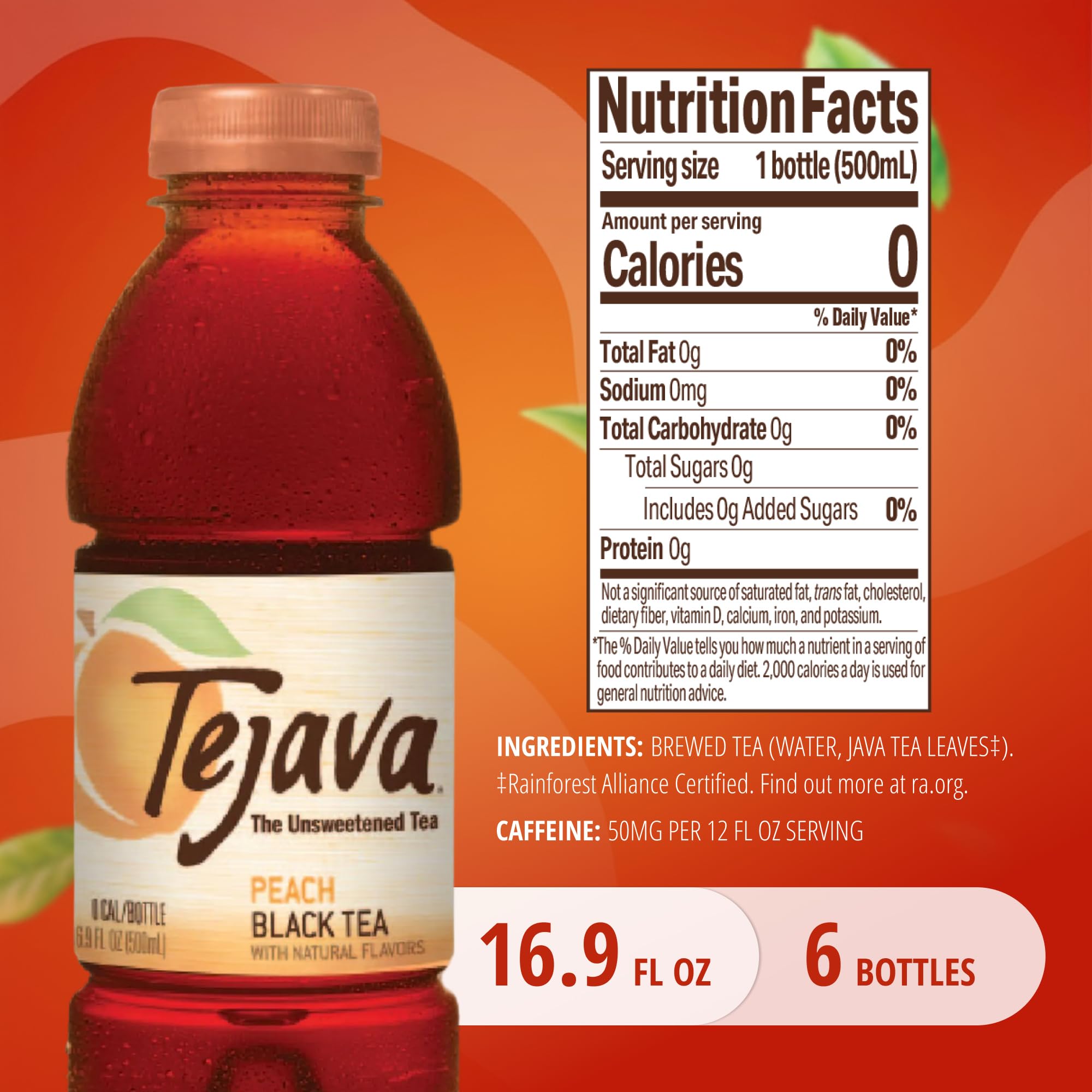 Tejava close-up label highlighting Rainforest Alliance sourcing and clean ingredients