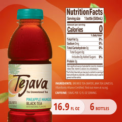 Tejava back label and nutrition facts highlighting unsweetened, zero-calorie info