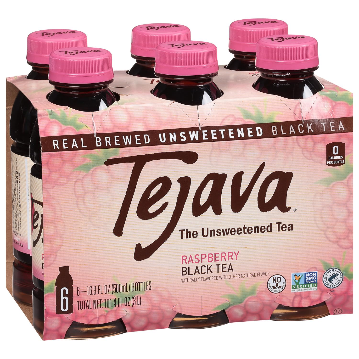 Tejava front packaging showing bottle and raspberry flavor clarity