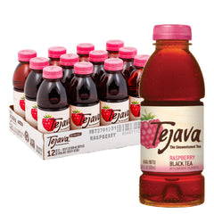 Tejava raspberry front packaging showing bottle and brand benefits