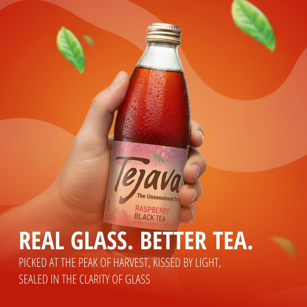 Tejava poured over ice in a glass emphasizing refreshing unsweetened taste