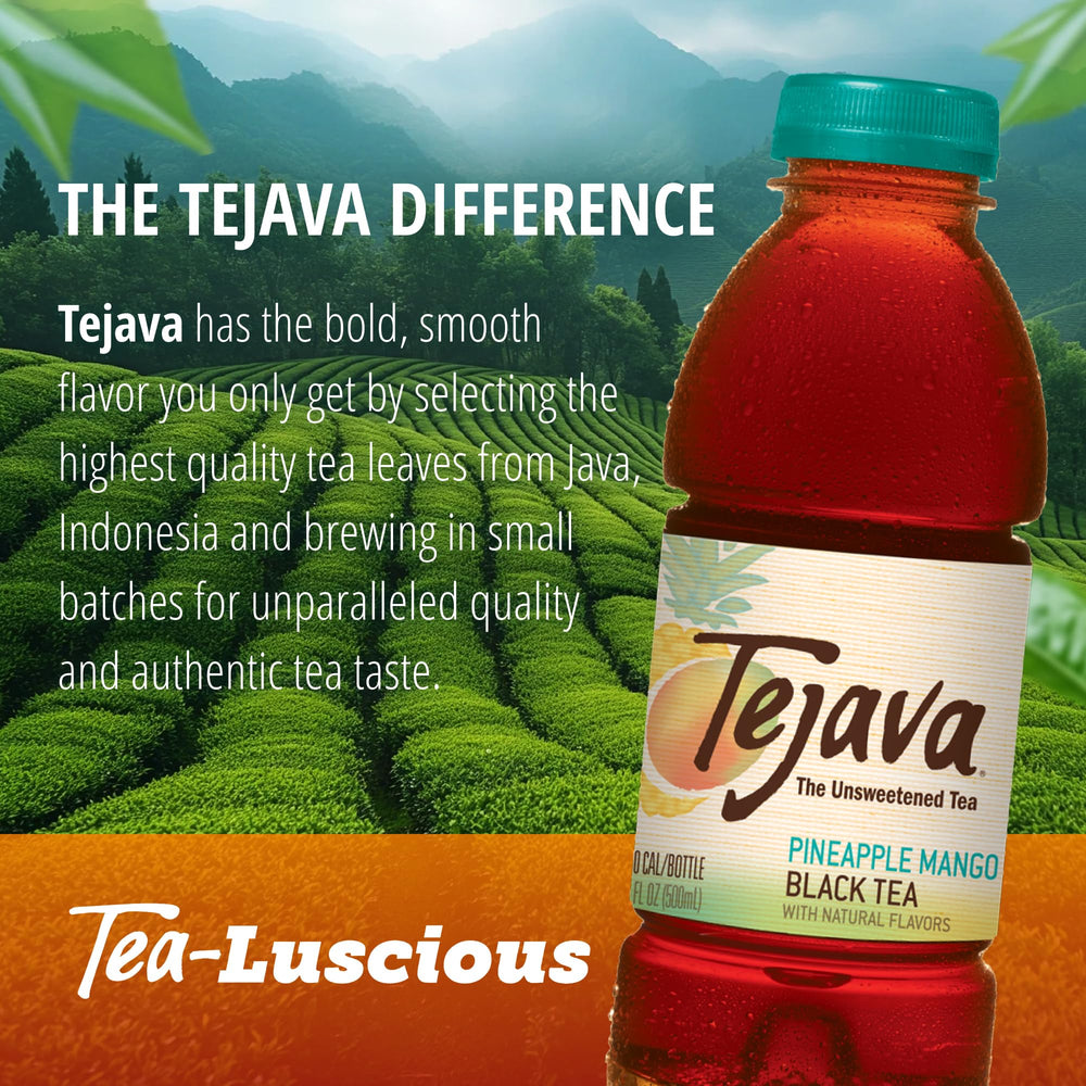 Tejava tea leaves with pineapple and mango showing natural ingredient sourcing