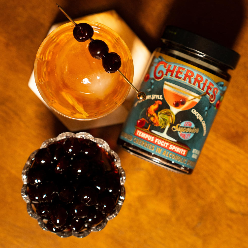 Tempus Fugit Spirits 8oz jar in hand showing scale and serving quantity for home bartenders