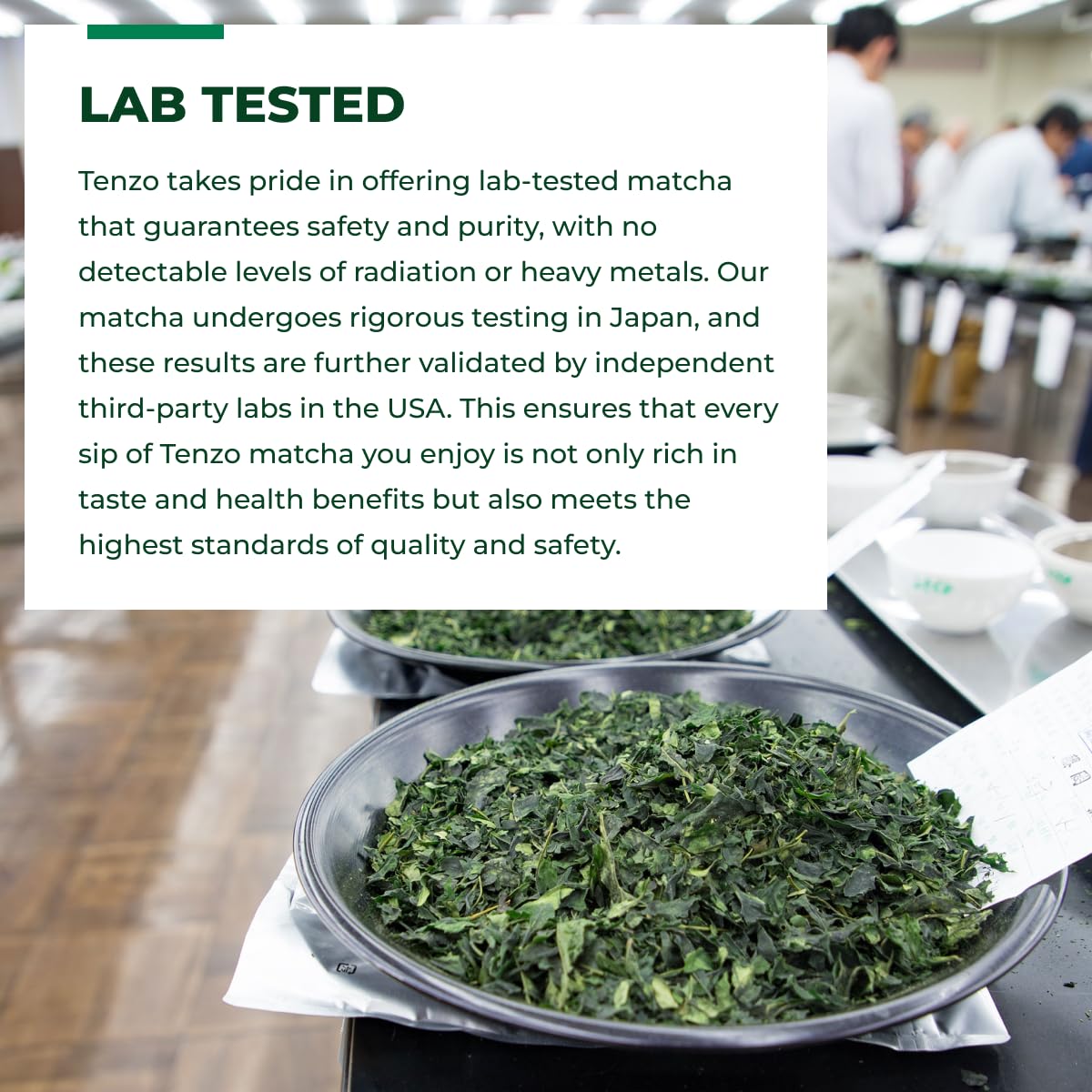 Tenzo matcha label and certification seals highlighting USDA organic status