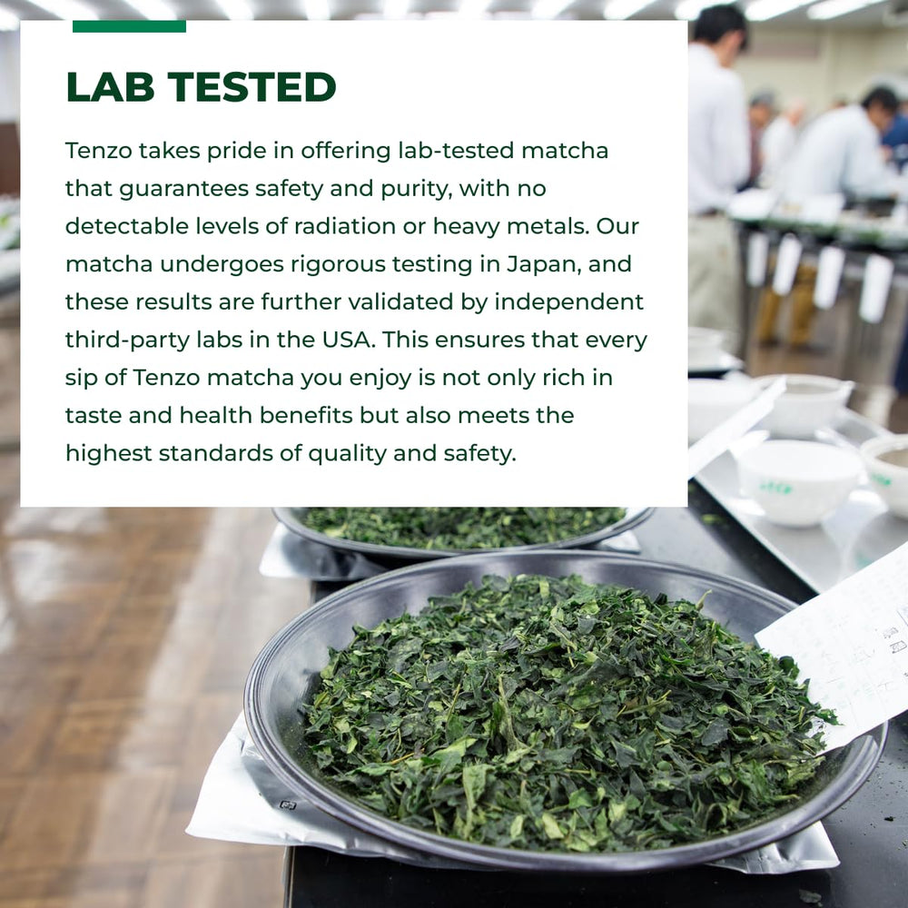 Tenzo matcha label and certification seals highlighting USDA organic status