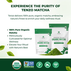 Tenzo matcha whisked latte in cup demonstrating creamy froth and ease of preparation