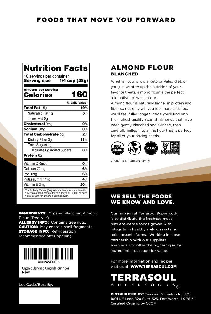 Terrasoul Superfoods fine texture close-up revealing silky, superfine almond flour