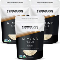 Terrasoul Superfoods front packaging showing three resealable pouches and organic label benefit