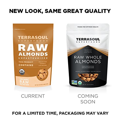 Terrasoul Superfoods soaked almonds and blender for almond milk, creamy homemade results.