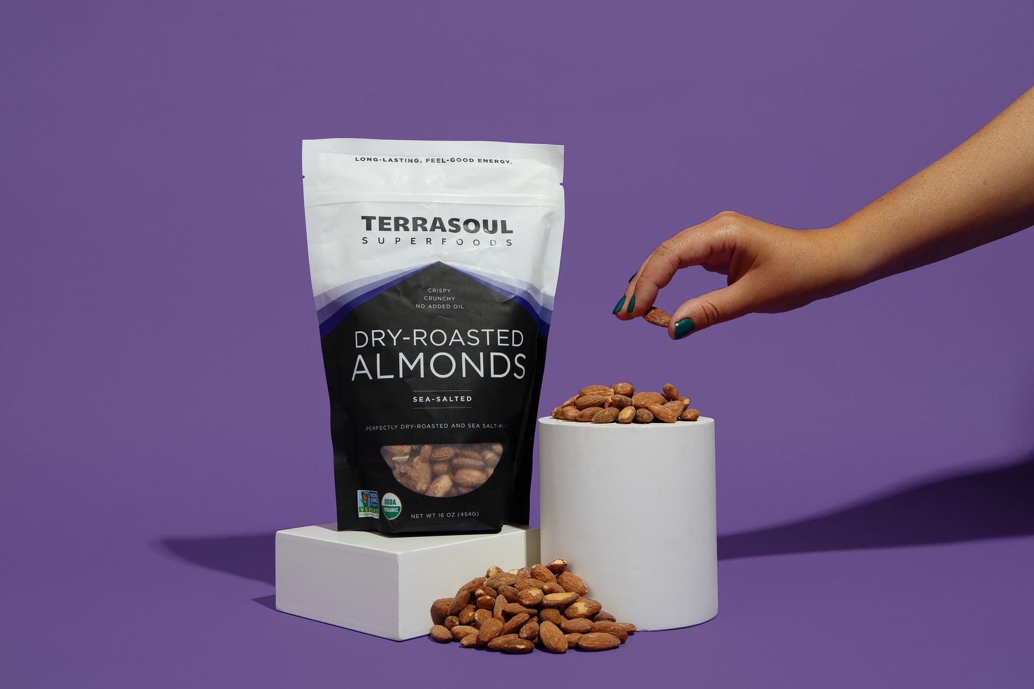 Terrasoul almonds on hiking trail pack offering portable energy fuel