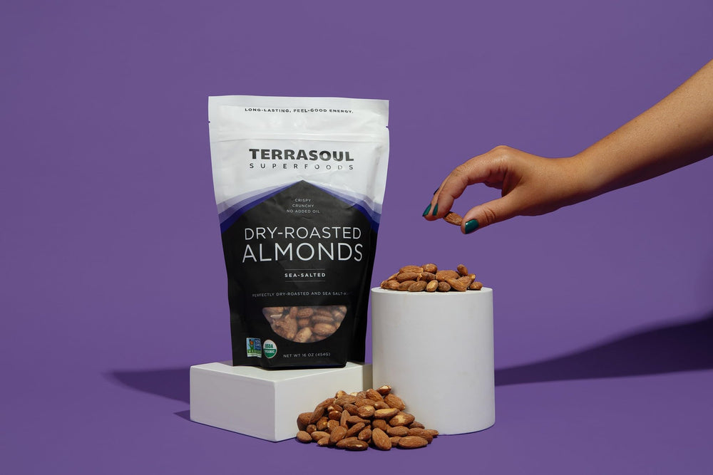 Terrasoul almonds on hiking trail pack offering portable energy fuel