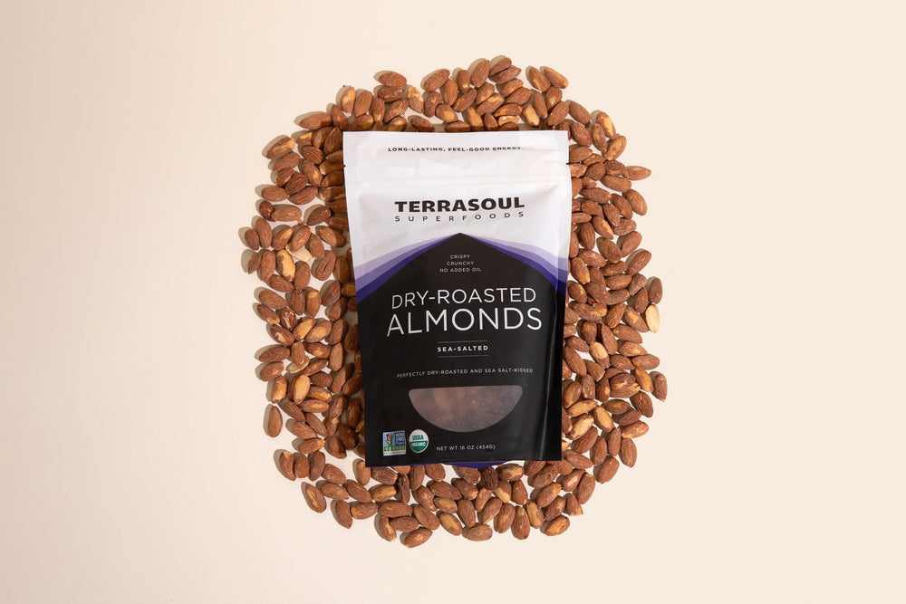 Terrasoul almonds with baking ingredients illustrating recipe versatility