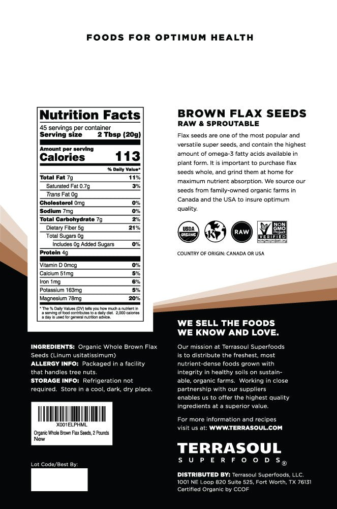 Terrasoul Superfoods close-up of brown flax seed texture highlighting fresh nutty oils
