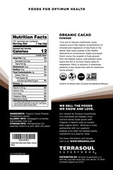 Terrasoul Superfoods cacao powder close-up texture highlighting smooth, rich grind