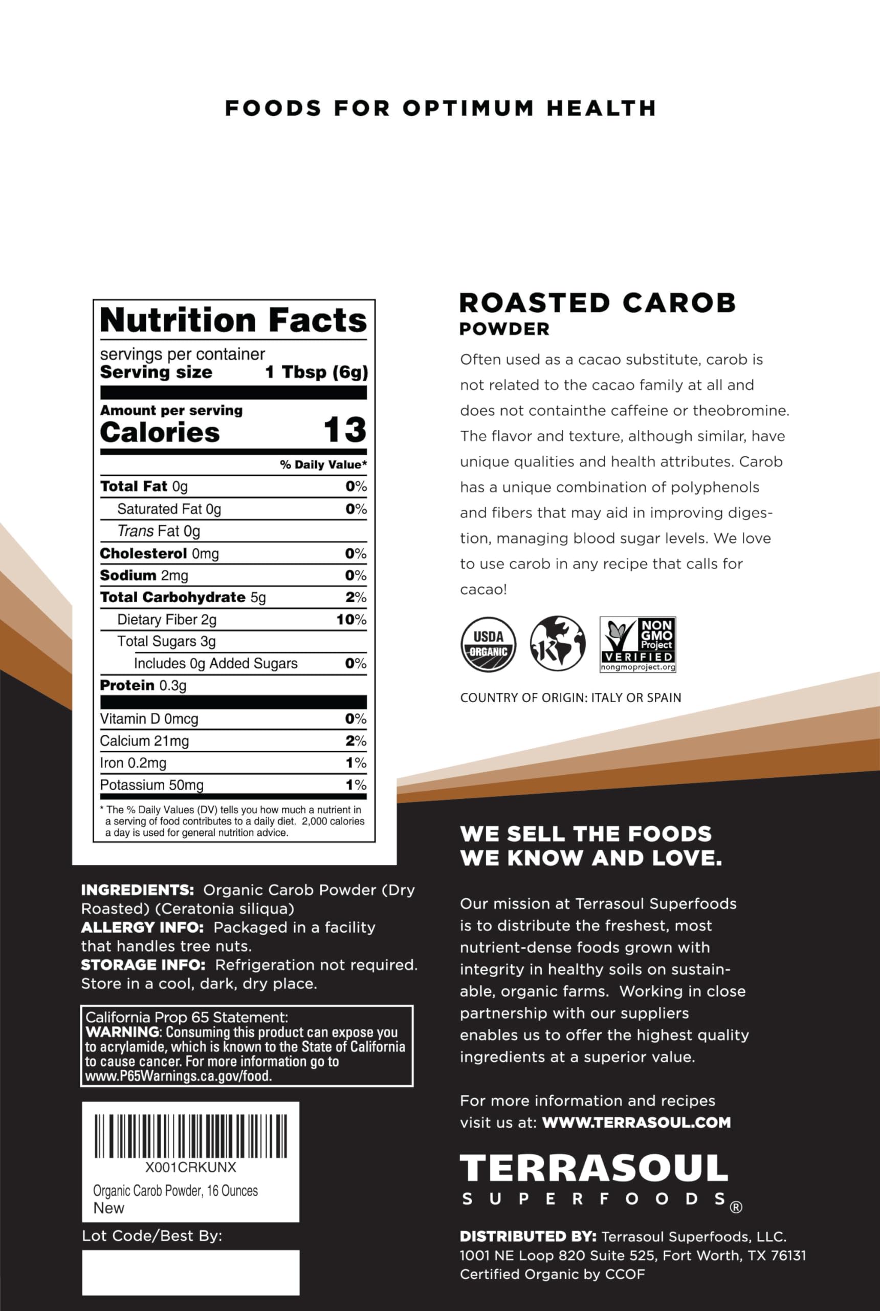 Terrasoul Superfoods carob powder close-up texture highlighting fine grind benefit