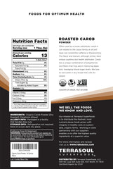 Terrasoul Superfoods close-up of carob powder texture highlighting fine grind for easy mixing