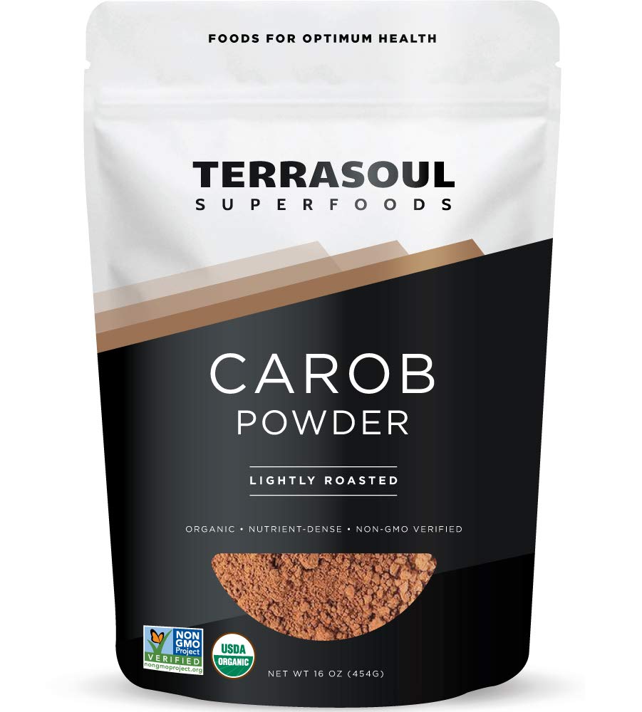Terrasoul Superfoods front packaging showing organic carob powder for clear product ID and benefit