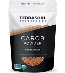 Terrasoul Superfoods front packaging showing organic carob powder for clear product ID and benefit