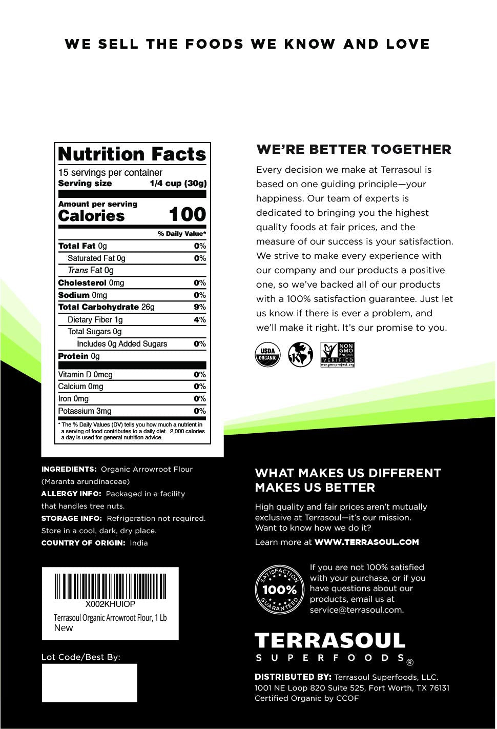 Terrasoul Superfoods close-up of fine arrowroot powder texture for smooth baking results
