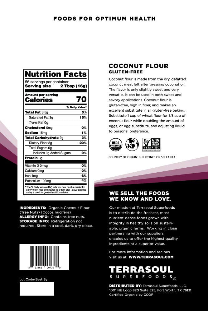 Terrasoul Superfoods fine texture close-up of powdery coconut flour for smooth baking