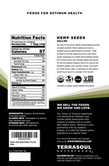 Terrasoul Superfoods close-up of hulled hemp hearts texture and color, highlights soft digestible seeds