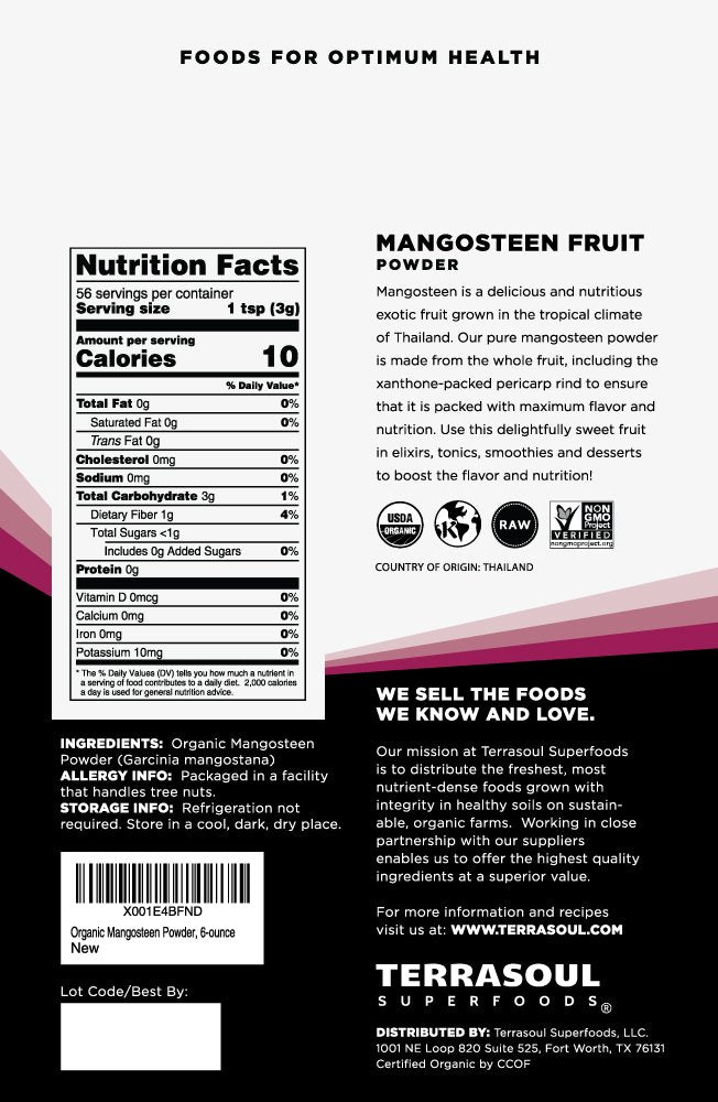 Terrasoul Superfoods mangosteen close-up powder texture highlighting smooth blend