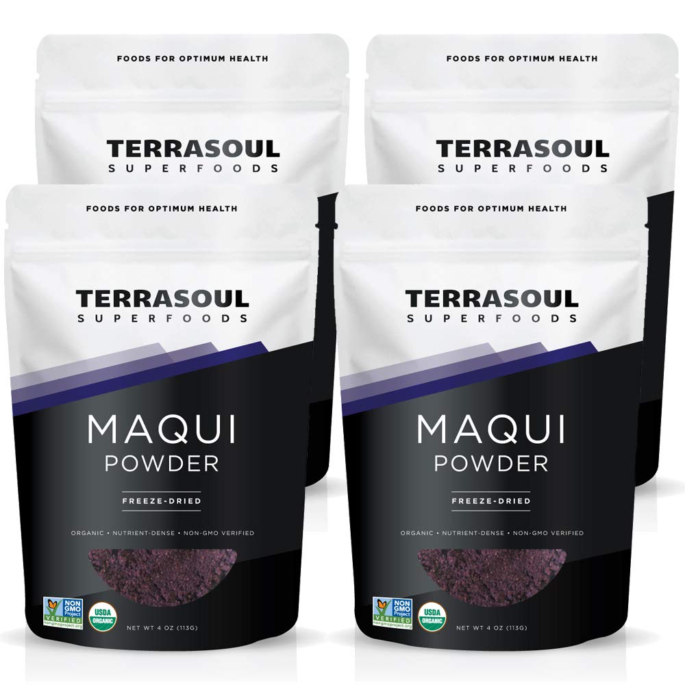 Terrasoul Superfoods front packaging showing four 4 oz resealable pouches and branding benefit convenience