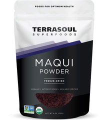 Terrasoul Superfoods front pouch showing organic maqui powder and easy use