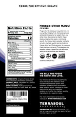 Terrasoul Superfoods maqui powder close-up texture showing fine, seed-free grind for smooth blending