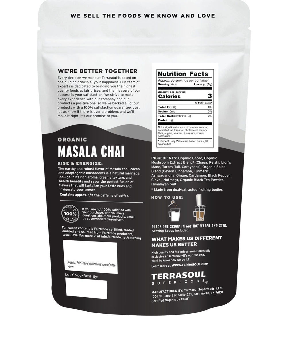 Terrasoul Superfoods arranged ingredients including mushrooms and spices highlighting quality sourcing
