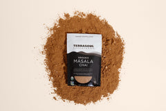Terrasoul Superfoods measuring spoon of chai powder ready to dissolve for convenience