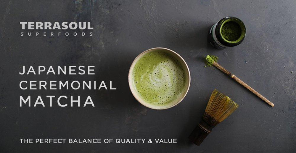 Terrasoul Superfoods matcha latte in cup illustrating creamy froth benefit