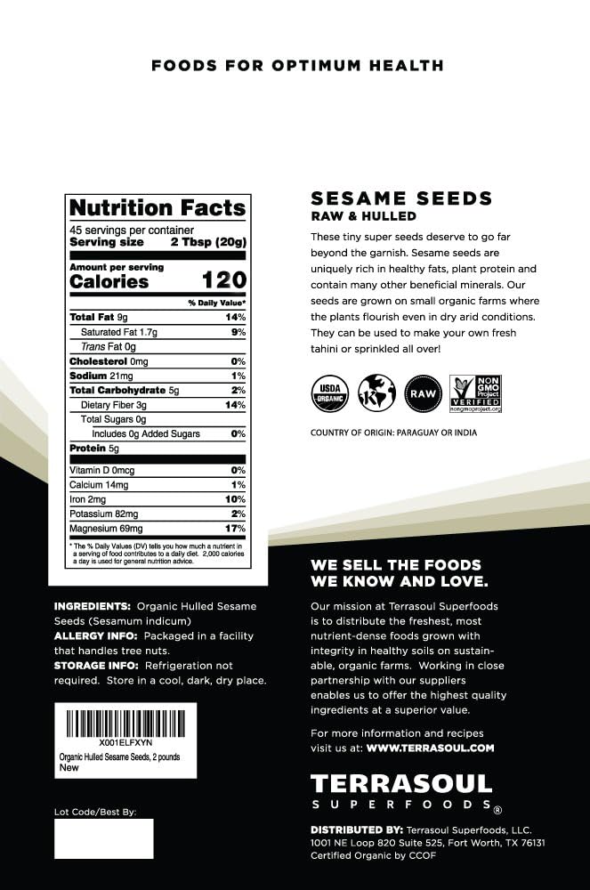 Terrasoul Superfoods close-up of hulled sesame seed texture for smooth tahini