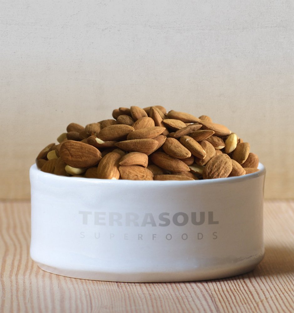 Terrasoul Superfoods almonds being blended into almond milk showing creamy result