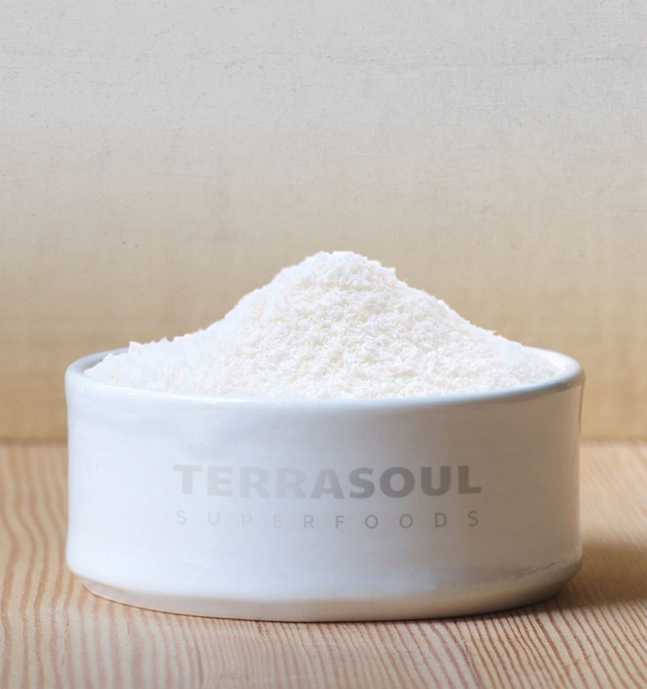 Terrasoul Superfoods bowl of flakes in kitchen, convenient for smoothies and snacks