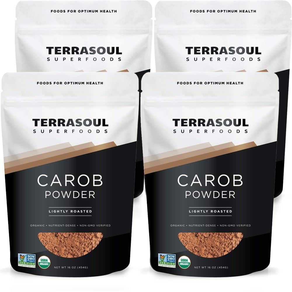 Terrasoul Superfoods front packaging showing organic carob powder, convenient pantry supply