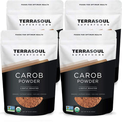 Terrasoul Superfoods front packaging showing organic carob powder, convenient pantry supply
