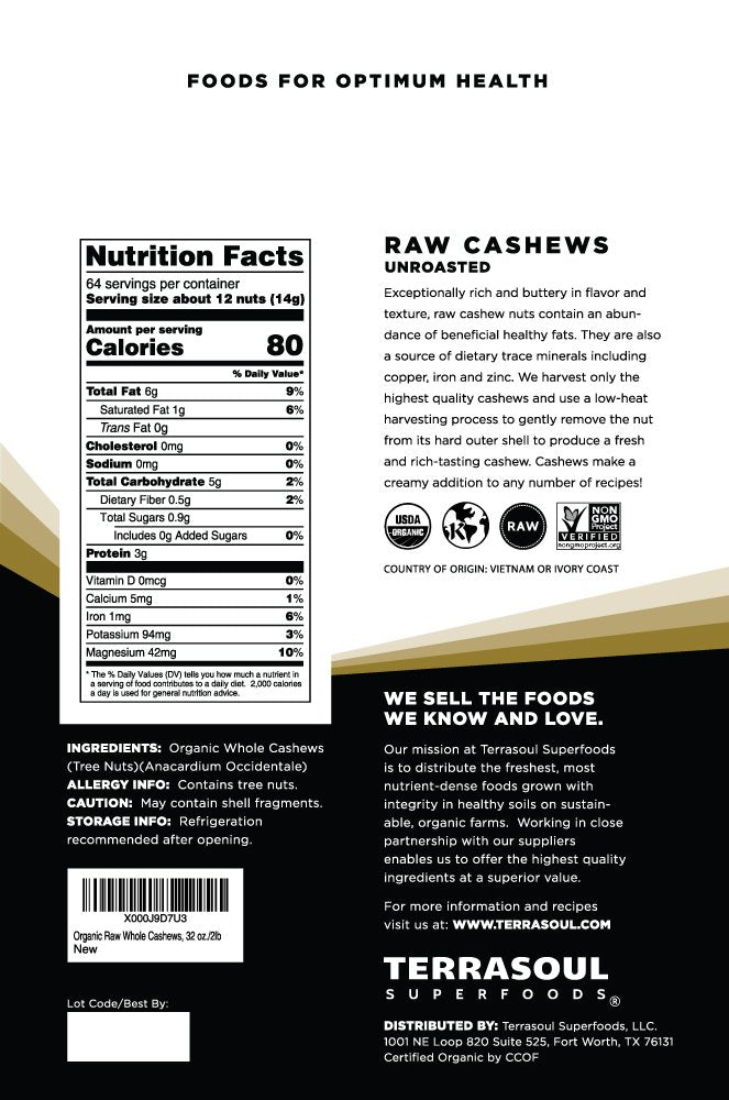 Terrasoul Superfoods close-up of cashew texture highlighting fresh buttery kernels