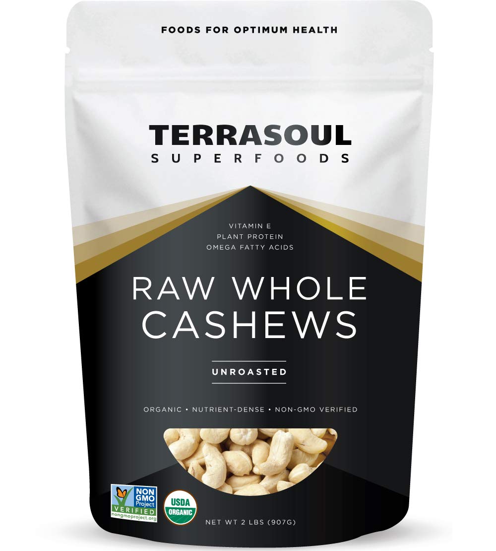 Terrasoul Superfoods front package showing organic 2 lb cashews and clear label benefit
