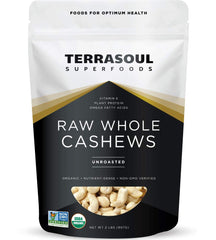 Terrasoul Superfoods front package showing organic 2 lb cashews and clear label benefit