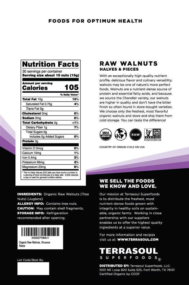 Terrasoul Superfoods close-up of Chandler walnut halves, highlights uniform light color